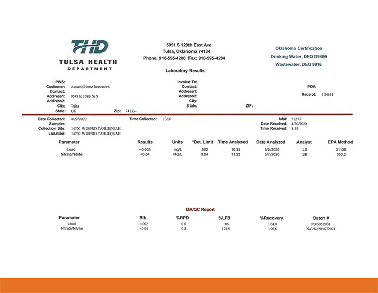 See sample water-quality report.