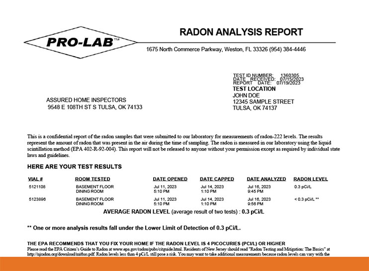 See sample radon report.