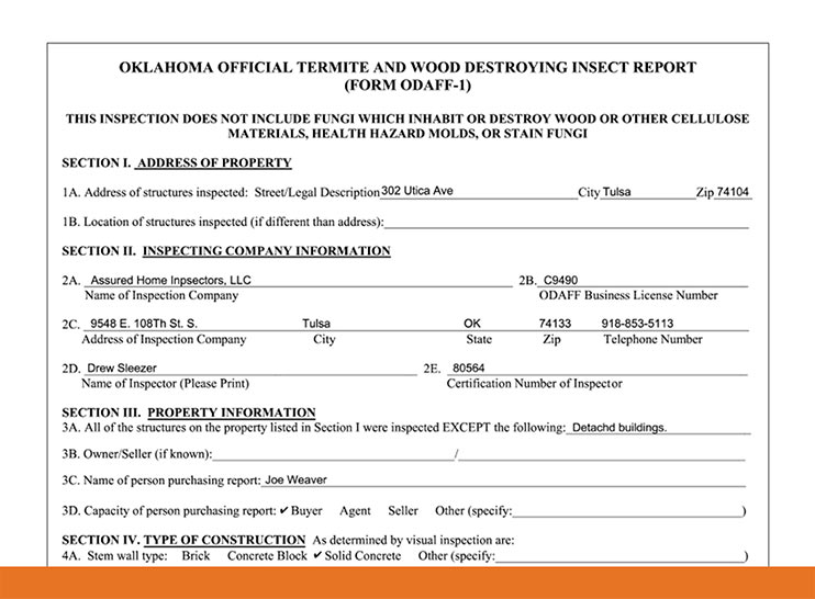 See a sample wood destroying organism report.