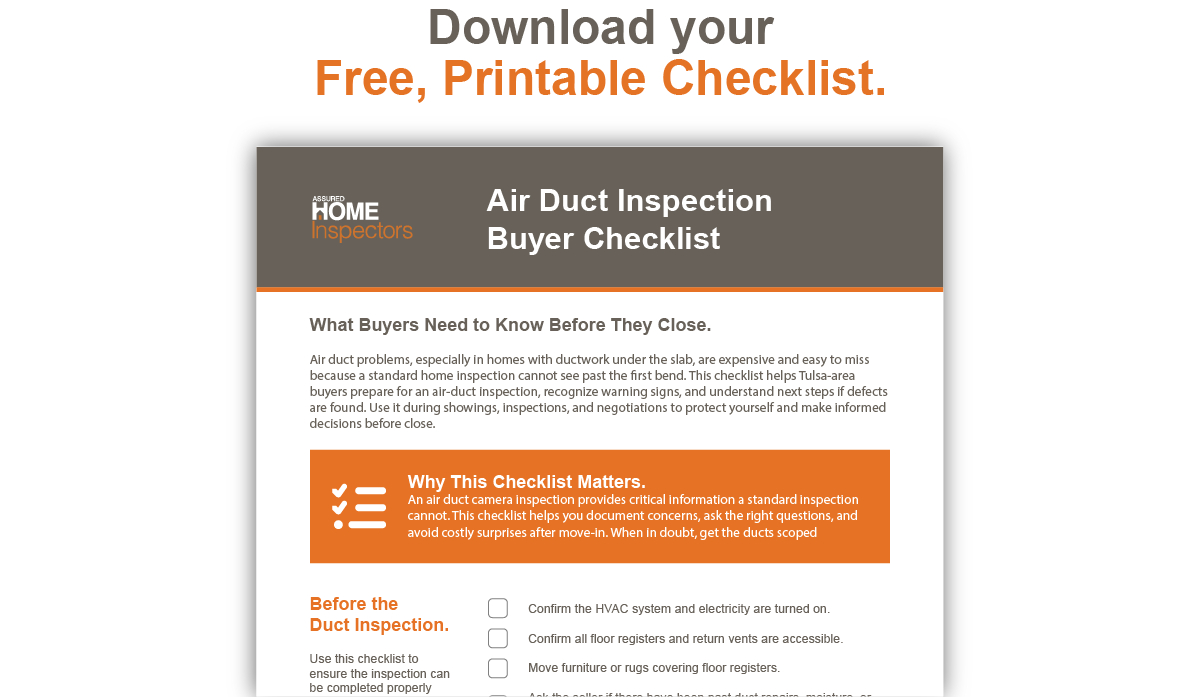 Free Air-Duct Inspection Buyer Checklist (Tulsa, OK) Free Air-Duct Inspection Buyer Checklist (Tulsa, OK)